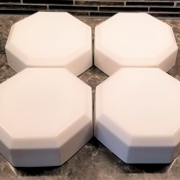 ARCOROC FRANCE MILK GLASS 1980s SET OF (4) WHITE OCTAGON SOUP SALAD BOWL BOWLS - Picture 3 of 12